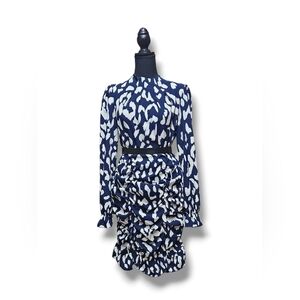 Elegant Blue and White Patterned Dress